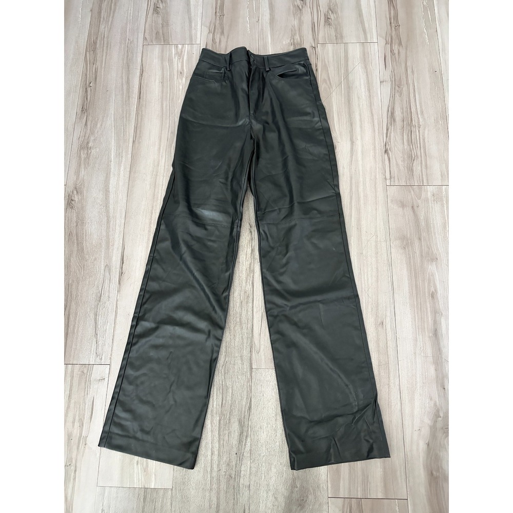 Zara Pants Womens XS Black Faux Leather Wide Leg 5 Pockets Flat Front Streetwear